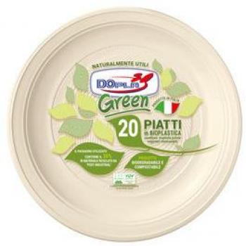 Piatto fondo monouso biodegradabile 22 cm Mater-Bi Dopla Green conf. 20 pezzi