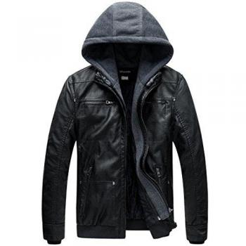 Wantdo Jacket Uomo Ecopelle Nera XXL – Cappuccio da Rimuovere