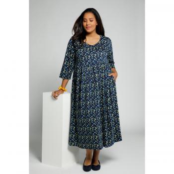 Vestito lungo a pallini scollo a V maniche 3/4 donna blu 56/58 cotone
