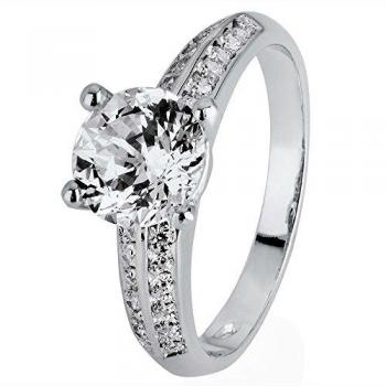 Silver Four-Claw Round Cubic Zirconia Double-Shouldered Ring, Model R6154, Grade 3A – 54mm (N)