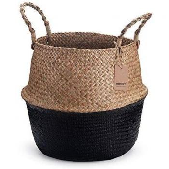 DOKOT Seagrass Belly Basket Natural Woven Plant Pot Foldable with Handles