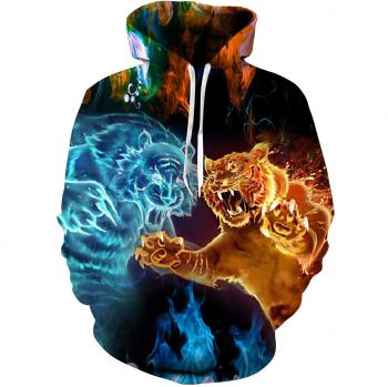 Cool Tiger Fire Graphic Hoodie für Jungen & Mädchen – ALISISTER – L/XL