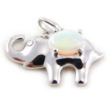 White Silver Opal Elephant Jewelry