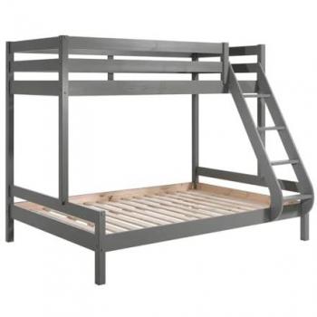 Lit Superposé SLEEPY – Pin Laqué Gris, Dimensions 208 × 167 × 140 cm, Couchages 140 × 200 cm / 90 × 200 cm