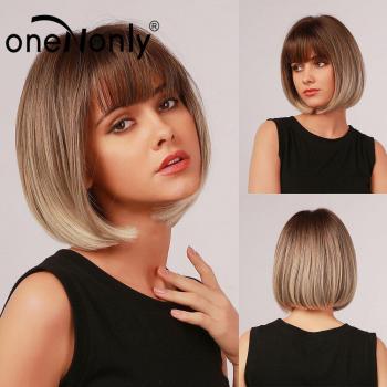 OneNonly Medium Length Dark Brown Body Wave Wig with Bangs