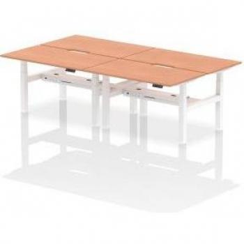 4‑Person Scalloped Beech/White Height‑Adjusting Desk