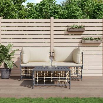 Set de 3 sofás de jardín con cojines de polyrattan antracita