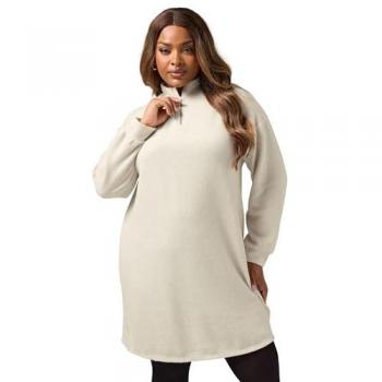 Zippered Ribbed Knit Dress – Cream, 26-28