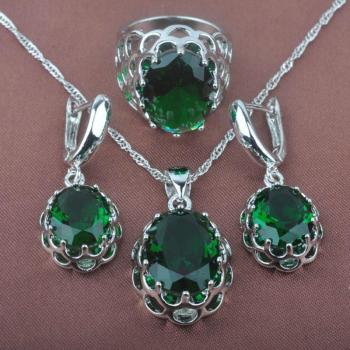 Ensemble de bijoux africains en argent avec pendentif vert