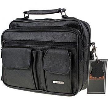 Bolso de mujer de piel auténtica con correa de hombro, negro