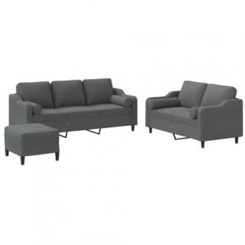 Set Divani 3 pz con Cuscini Grigio Scuro