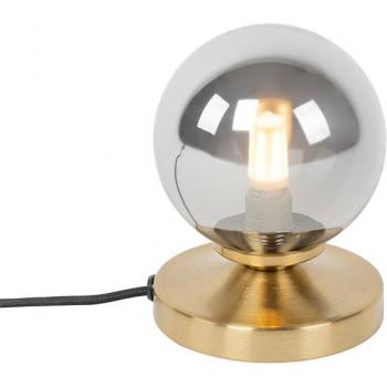 Lámpara de mesa contemporánea dorada y cristal ahumado