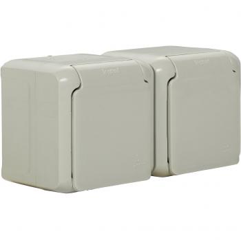 Toma doble de pared 16 A, Superficie, IP44, tapa gris