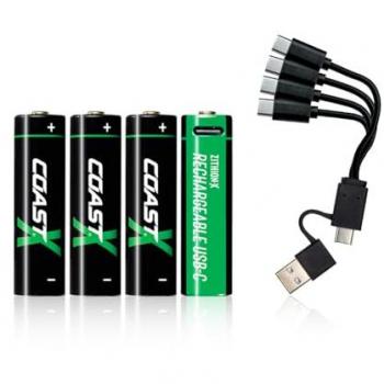COAST 2400mAh Mignon AA 1,5V ZITHION-X® Lithium-Ionen Akkus, inkl. 4in1 USB-C Ladekabel
