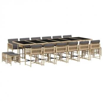 17-Piece Garden Dining Set with Beige Cushions Poly Rattan
