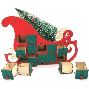 Decoración Navideña Trineo Árbol de Madera con 24 Luminarias LED
