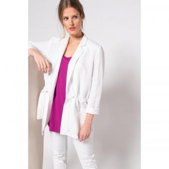 Giacca casual da interno in lino e viscosa, donna, bianco, taglia 50