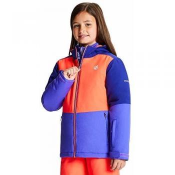Dare 2b Kinder Legit Wasserdichte & Atmungsaktive Faltbare Kapuzen Ski & Snowboard Jacke mit Hochisolierung und Schneefang, Simply Purple/Fiery Coral, 3-4