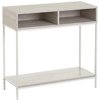 Console d'Entrée Chic en Bois Grisé et Métal Blanc