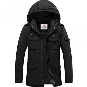 Uoiuxc Manteau d'hiver pour Homme Veste militaire Coupe-Vent en Polaire avec Doublure et Capuche (Noir,XXL)