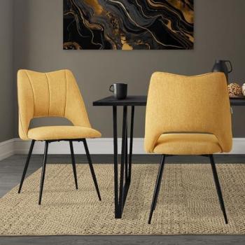 Set di 2 Poltrone da Cucina Giallo Senape con Gambe in Metallo Nero e Schienale