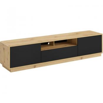 Mueble Tv Raven Negro y Madera Petit 2 Puertas 1 Cajón 200x45x40cm