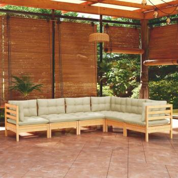 VidaXL 6 Piece Outdoor Lounge Set with Cream Cushions Solid Pinewood