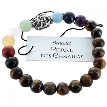 Bracelet 7 chakras oeil de tigre perles rondes 8 mm bouddha