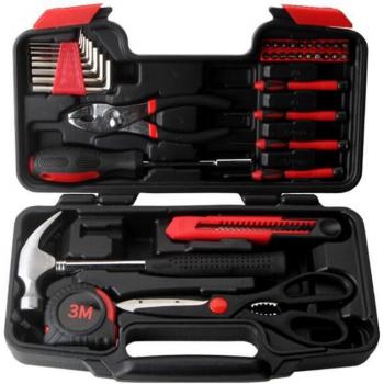 Boîte d’outils de ménage 38 pièces – couleur rouge, mallette femme