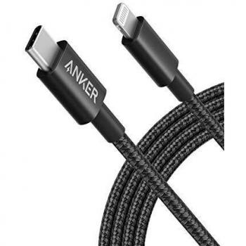 Anker 331 USB‑C Lightning Adapter Cable – 6 ft, Black, Supports PD