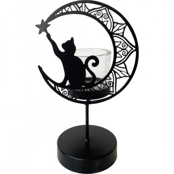 Gatto Decorativo per Candele in Metallo e Vetro – Stile Moderno