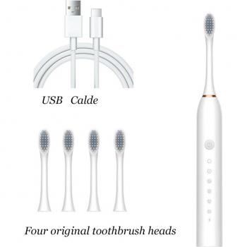 Cepillo de dientes recargable USB sónico para adultos y niños con cuatro cabezales