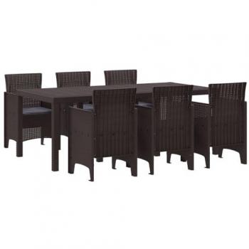 Rattan Garden Dining Collection – 7‑Piece Brown Poly