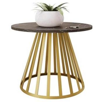 Mesa de centro redonda Oswego 130, mármol negro, dorado, 45cm de altura, diámetro 58cm, aglomerado laminado