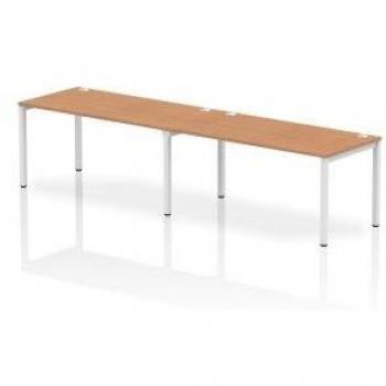 Impulse Single Row 2 Person Bench Desk with Oak Finish and White Frame