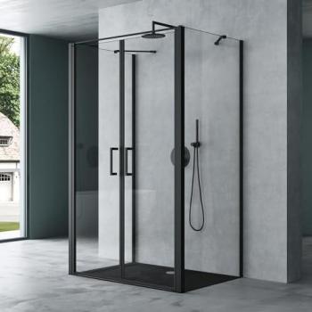 Cabine d’Hygiène 100×90 cm – Montage Réversible sur Mur Unique, Porte Auto‑levante, Verre 8 mm Noir