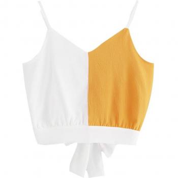 Camiseta Patchwork sin Mangas con Alta Cintura