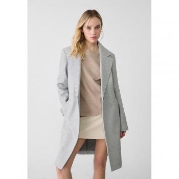 Stradivarius Grigio Melangiato XL – Cappotto Midi con Bottone e Tessuto Morbido