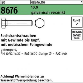 Nobrand Sechskantschraube Feingewinde bis Kopf ISO 8676 Stahl 10.9 Galvanisiert M16×1,5×25