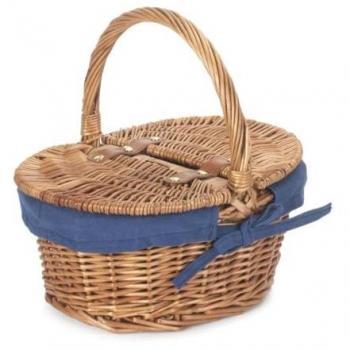 Red Hamper Wicker Childs Light Steamed Finish Cotton Lined Oval Picnic Basket – Blue