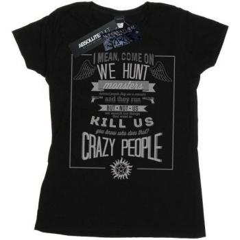 Top Supernatural Crazy People Maniche Lunghe – Nero, Taglia XL (Uomo)