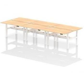 Dynamic Air Back-to-Back W1400 x D800mm Height Adjustable Sit Stand 6 Person Bench Desk With Cable Ports Maple Finish White Frame