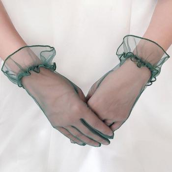 Gants en dentelle pour femmes, effet feuille de lotus, noirs, doigts complets