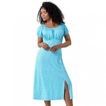 Roman Petite Midi Ditsy Print Dress – Light Blue, XS‑M (Size 16)