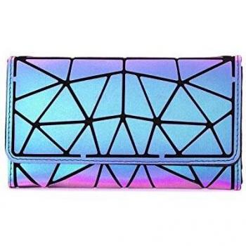 LOVEVOOK Faltbare Brieftasche Damen, Geometrische Geldbörse, Holographisches Portemonnaie für Karten
