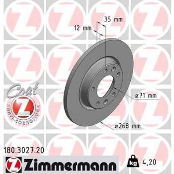 Disque de frein ZIMMERMANN pour OPEL, PEUGEOT, CITROËN 180.3027.20