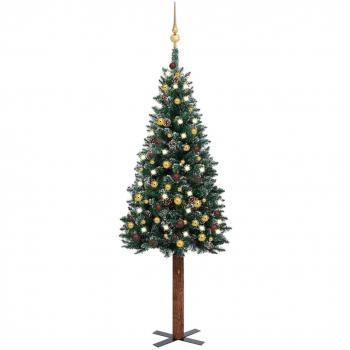 Árbol de Navidad Slim con Luces LED y Bolas Verdes 150 cm