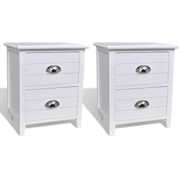 Meuble Chambre Chevet 2pcs avec 2 tiroirs (Blanc)