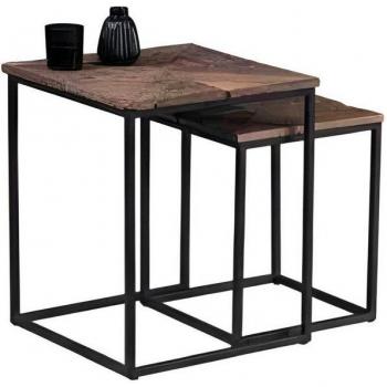 Massivholz Couchtisch-Set Sequeira in Braun/Schwarz