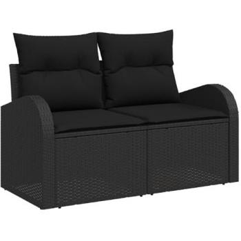Set salon d'extérieur 2 places Vidaxl – Polyrotin noir, espace de stockage inclus